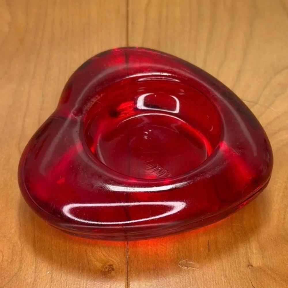 Red Art Glass Heart Votive Candle Holder Embossed 42 Ruby Red Valentines Decor